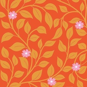 Large // William morris inspired leaves in orange