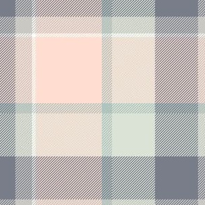 Plaid in pink, dusty green, gray and taupe