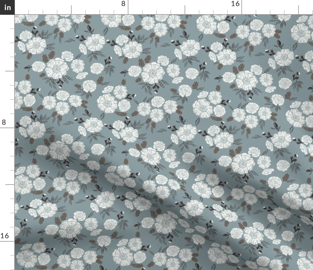 SMALL block print floral fabric - linocut design interiors peonies blossoms petals wallpaper