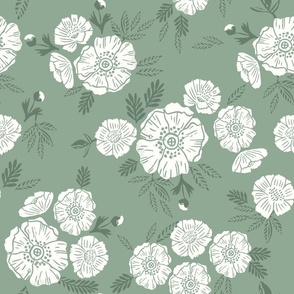 LARGE block print floral fabric - linocut design interiors peonies blossoms petals wallpaper