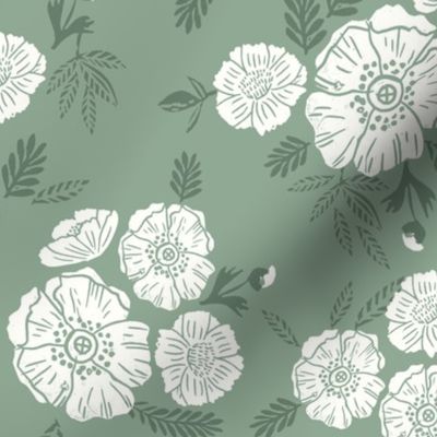 MEDIUM block print floral fabric - linocut design interiors peonies blossoms petals wallpaper
