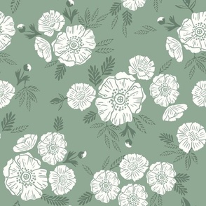 MEDIUM block print floral fabric - linocut design interiors peonies blossoms petals wallpaper