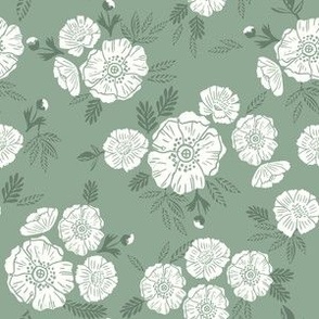 SMALL block print floral fabric - linocut design interiors peonies blossoms petals wallpaper