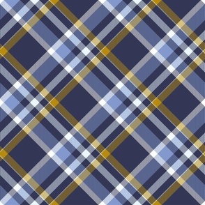 Plaid in navy, mustard and blue - diagonal