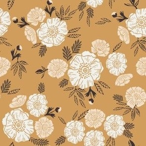 SMALL block print floral fabric - linocut design interiors peonies blossoms petals wallpaper