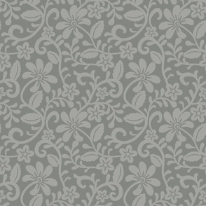 Bigger Scale Pewter Silver Grey Fancy Floral Scroll
