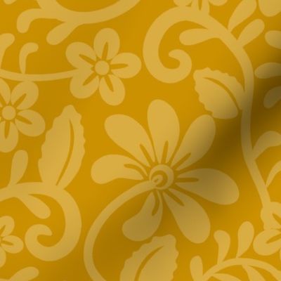 Bigger Scale Mustard Golden Yellow Fancy Floral Scroll