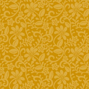 Bigger Scale Mustard Golden Yellow Fancy Floral Scroll