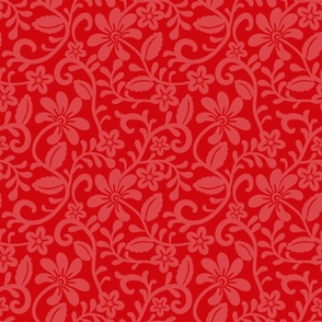 Bigger Scale Poppy Red Fancy Floral Scroll