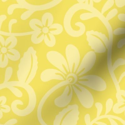 Bigger Scale Buttercup Soft Yellow Fancy Floral Scroll