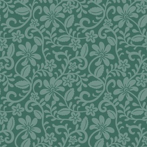 Bigger Scale Pine Forest Green Fancy Floral Scroll