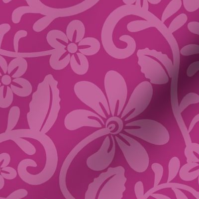 Bigger Scale Berry Pink Fancy Floral Scroll