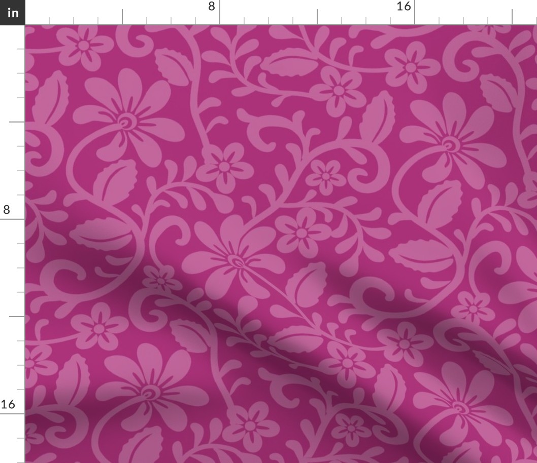 Bigger Scale Berry Pink Fancy Floral Scroll