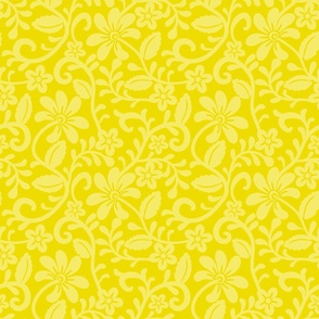 Bigger Scale Lemon Lime Yellow Fancy Floral Scroll