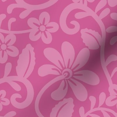 Bigger Scale Peony Pink Fancy Floral Scroll