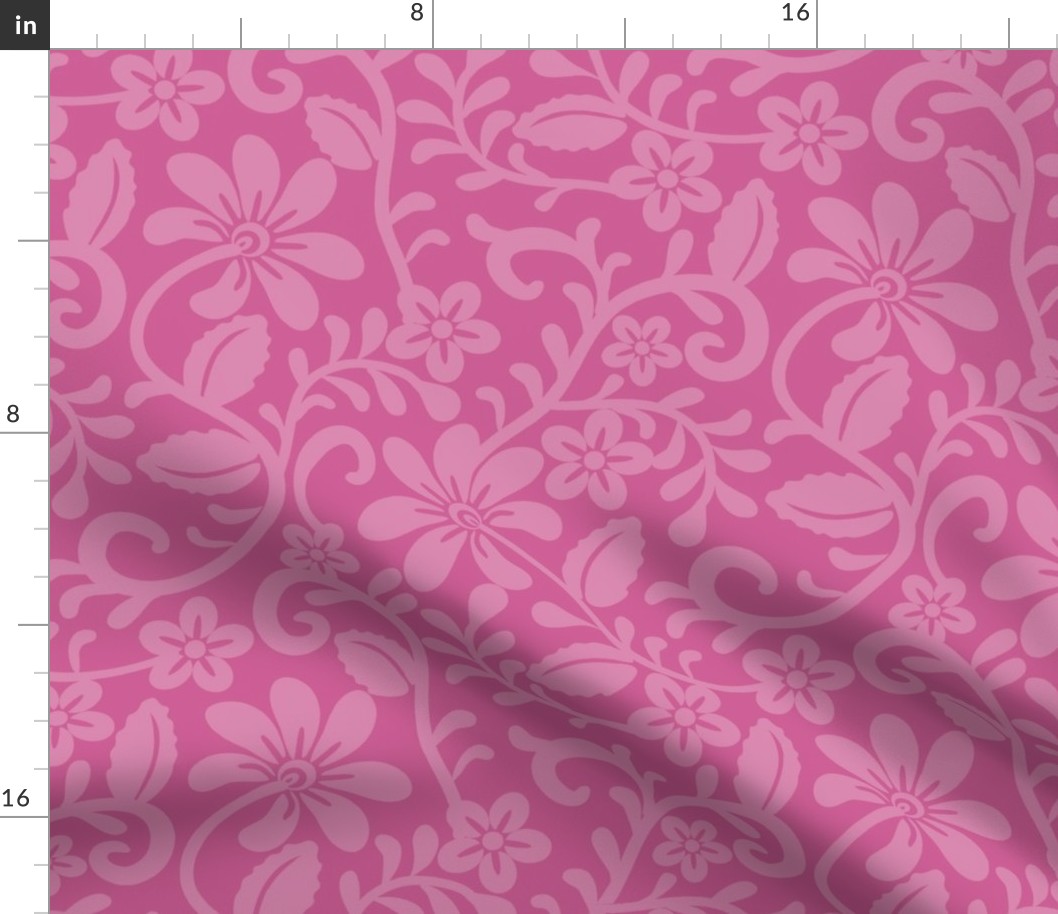 Bigger Scale Peony Pink Fancy Floral Scroll