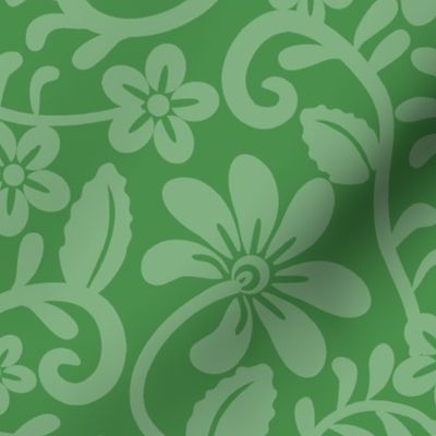 Bigger Scale Kelly Green Fancy Floral Scroll