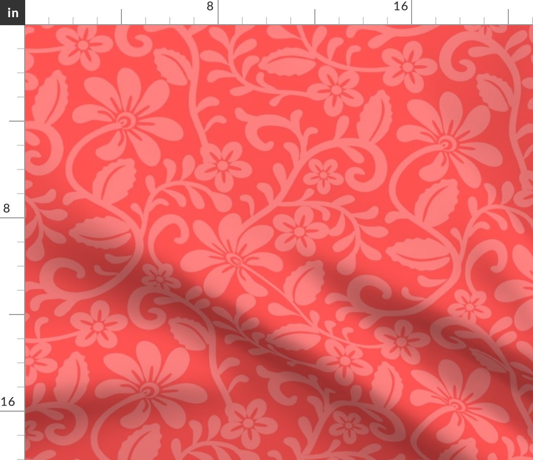 Bigger Scale Coral Fancy Floral Scroll