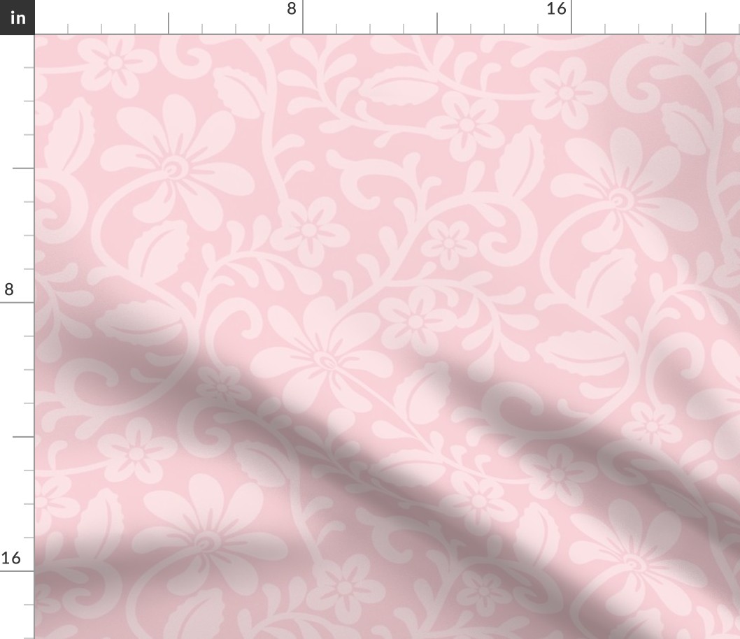 Bigger Scale Cotton Candy Pale Baby Pink Fancy Floral Scroll