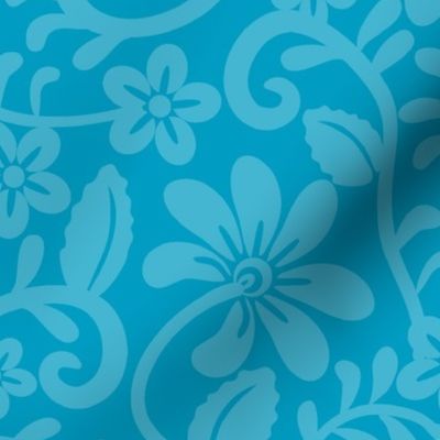 Bigger Scale Caribbean Ocean Blue Fancy Floral Scroll