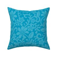 Bigger Scale Caribbean Ocean Blue Fancy Floral Scroll