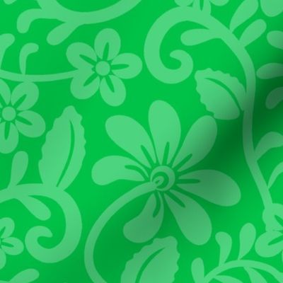 Bigger Scale Grass Green Fancy Floral Scroll