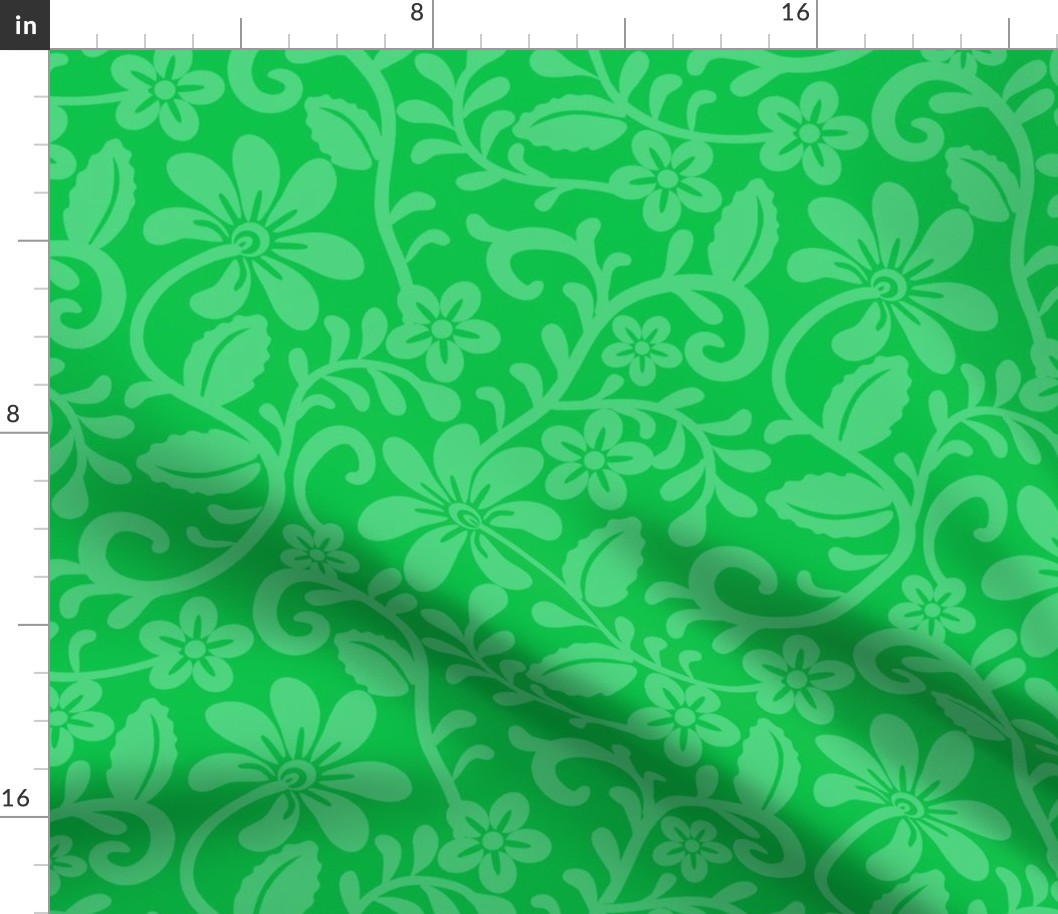 Bigger Scale Grass Green Fancy Floral Scroll