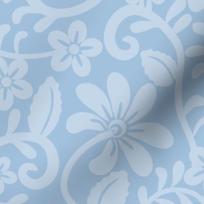 Bigger Scale Sky Blue Fancy Floral Scroll