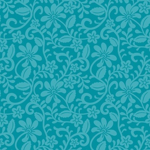 Bigger Scale Lagoon Blue Fancy Floral Scroll