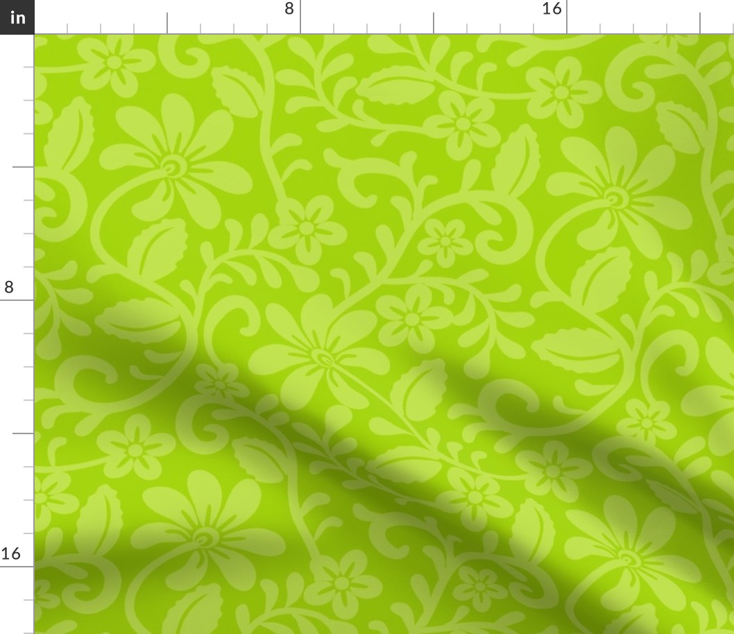 Bigger Scale Lime Green Fancy Floral Scroll