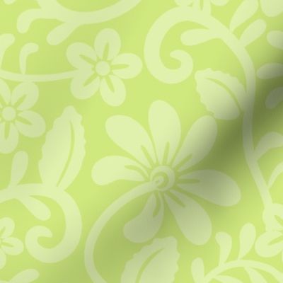 Bigger Scale Honeydew Yellow Green Fancy Floral Scroll