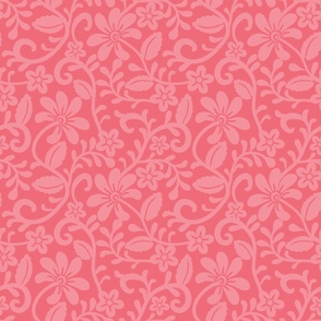 Bigger Scale Watermelon Pink Fancy Floral Scroll