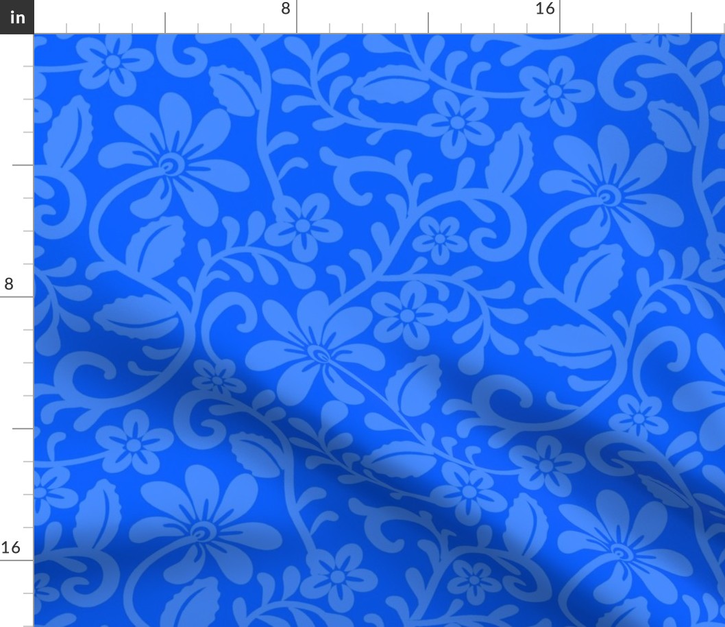 Bigger Scale Cobalt Blue Fancy Floral Scroll