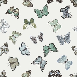 LARGE  blue butterflies fabric - blue and green butterfly interiors