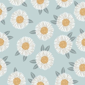 MEDIUM  painted daisies floral fabric - large daisy design - blue