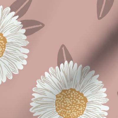 JUMBO  painted daisies floral fabric - large daisy design - dusty rose