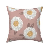 JUMBO  painted daisies floral fabric - large daisy design - dusty rose