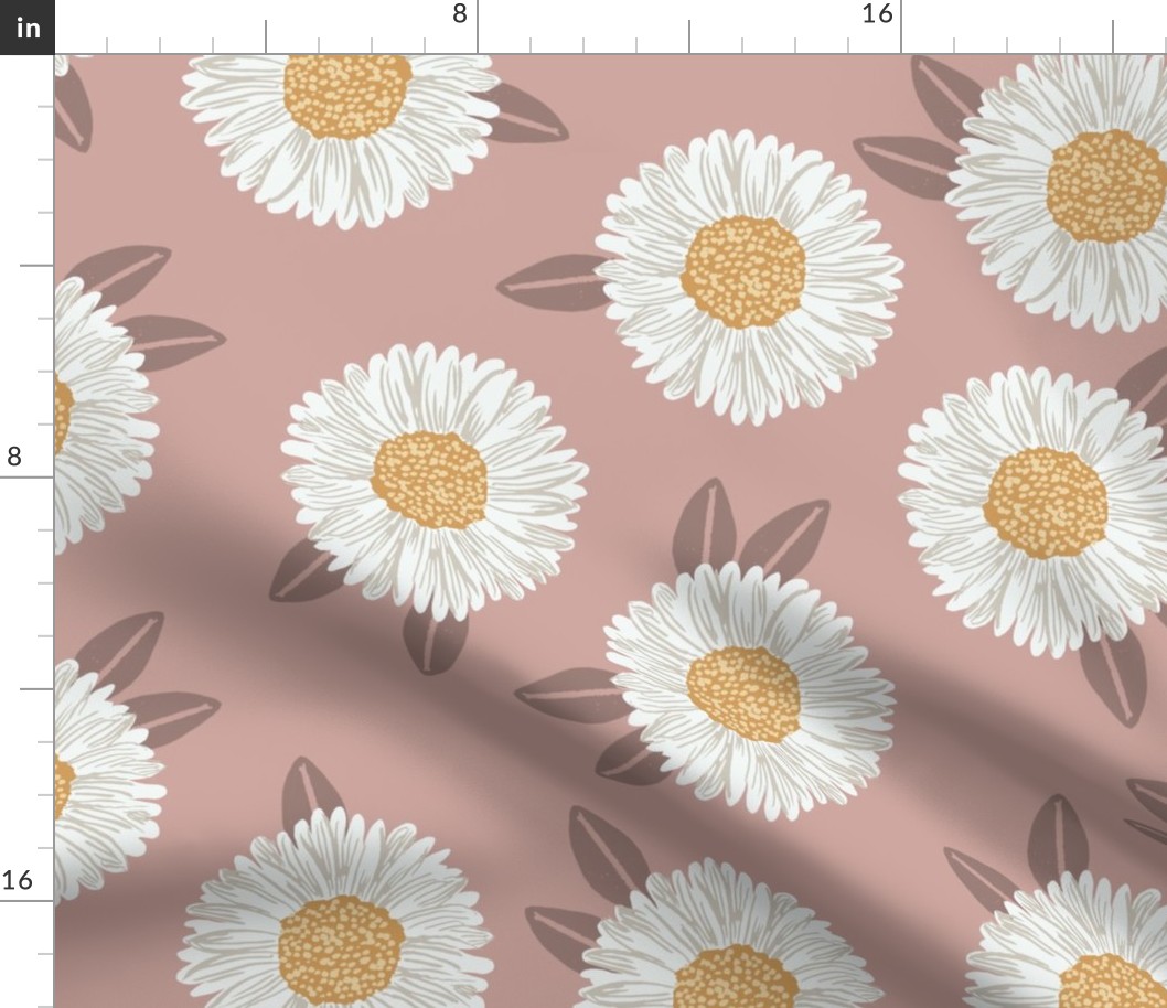 JUMBO  painted daisies floral fabric - large daisy design - dusty rose