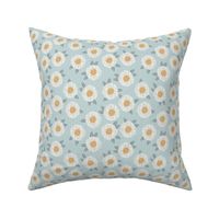 SMALL  painted daisies floral fabric - large daisy design - blue