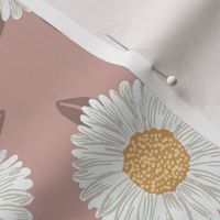 MEDIUM painted daisies floral fabric - large daisy design - dusty rose