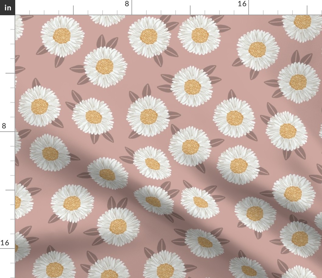 MEDIUM painted daisies floral fabric - large daisy design - dusty rose