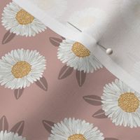 SMALL painted daisies floral fabric - large daisy design - dusty rose