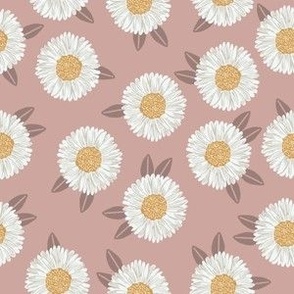 SMALL painted daisies floral fabric - large daisy design - dusty rose