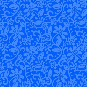 Smaller Scale Cobalt Blue Fancy Floral Scroll