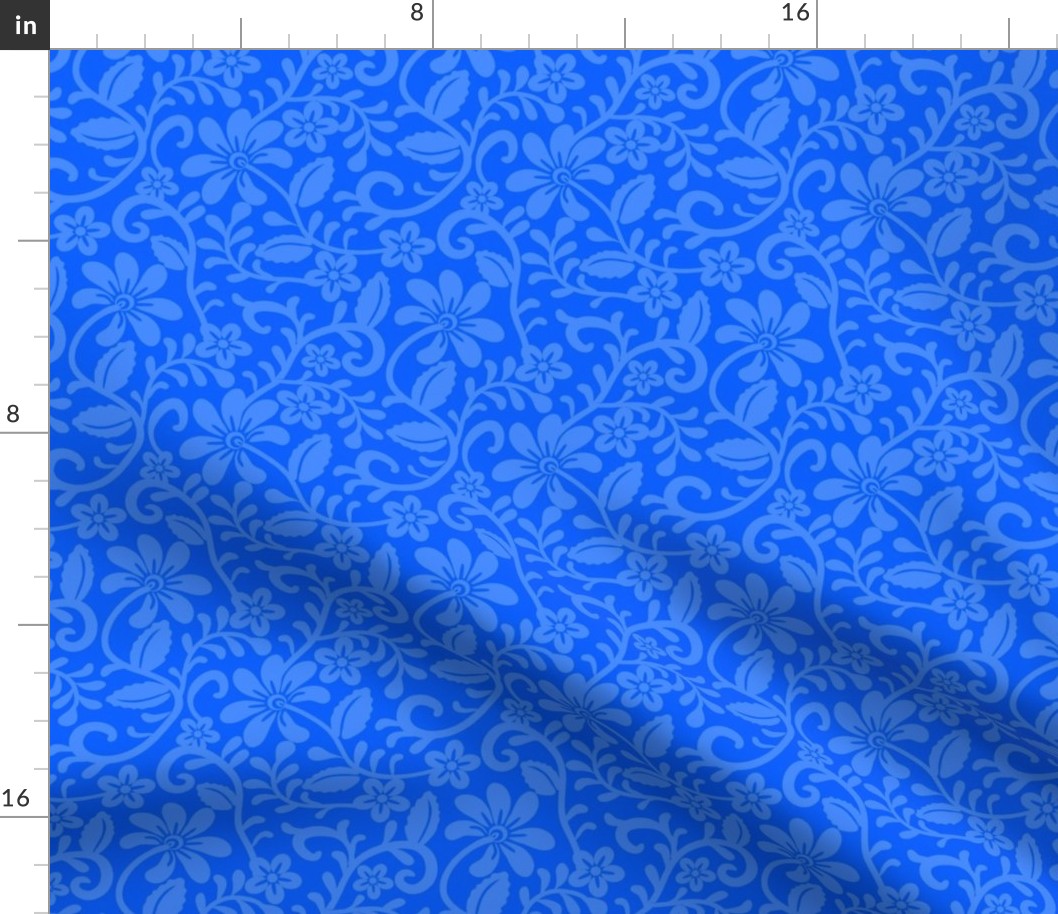 Smaller Scale Cobalt Blue Fancy Floral Scroll