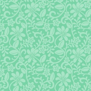Smaller Scale Jade Green Fancy Floral Scroll