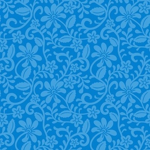 Smaller Scale Bluebell Blue Fancy Floral Scroll
