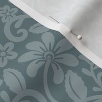 Smaller Scale Slate Blue Grey Fancy Floral Scroll