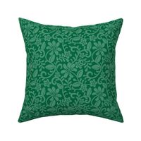 Smaller Scale Emerald Green Fancy Floral Scroll