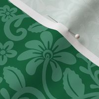 Smaller Scale Emerald Green Fancy Floral Scroll